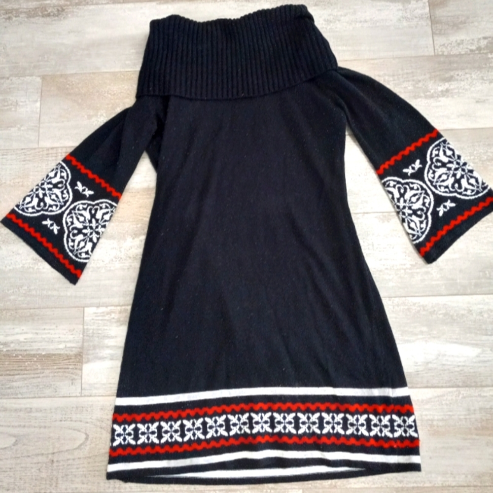 Womens K studio Collections Red Black White Winter Christmas Sweater Dress Med